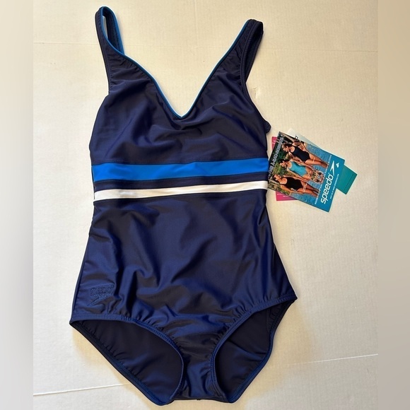 Speedo Empire Splice Horizontal stripe One Piece Swim Suit Sz-14 NWT Q7 - Picture 3 of 6